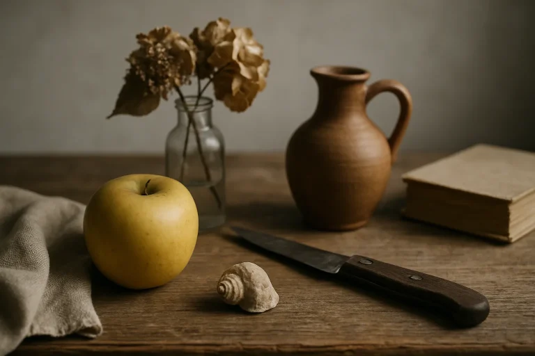 Divers objets sur une table, prêts pour un tri détaillé, éclairage latéral